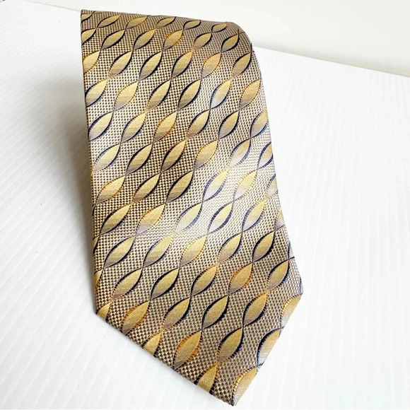 Vitorofolo Silk Tie Gold and Blue Geometric Print - Picture 4 of 9